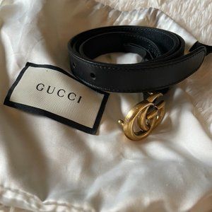 GG Marmont thin leather belt with shiny buckle